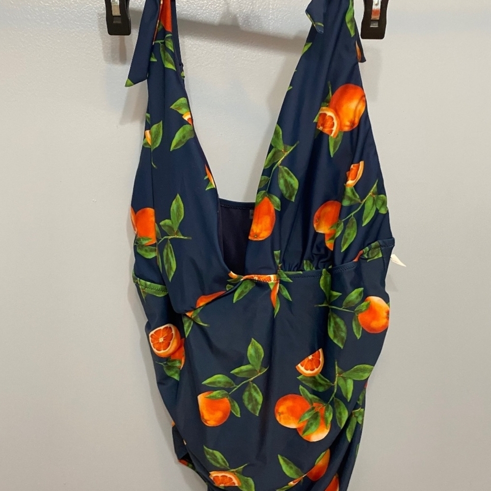 OLD NAVY Blue One-Piece Swimsuit Orange Fruit Print Plus Size 3X - Picture 3 of 14
